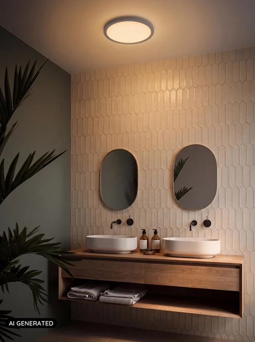 Lucide RINUS - Plafonnier Salle de bains - Ø 30 cm - LED - CCT - 1x18W 2200K/3000K - IP44 - Opalin - Essential - AI 1